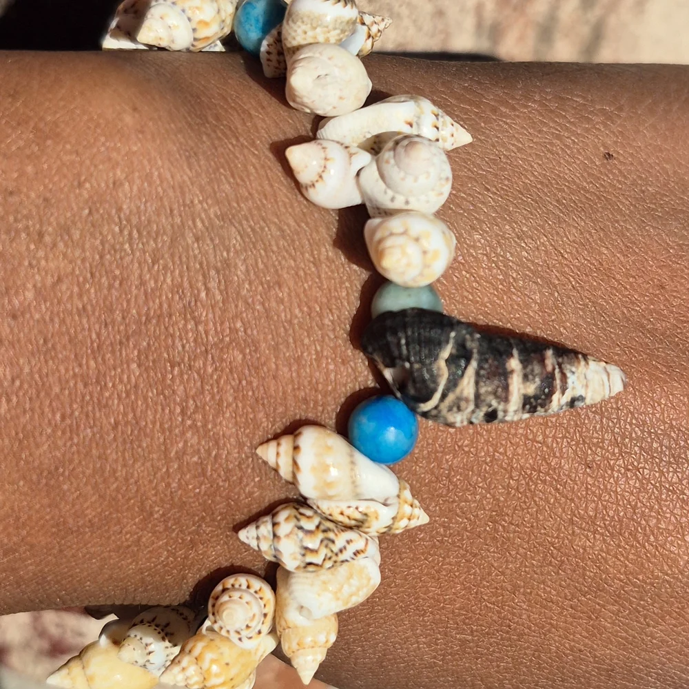 Handmade Blue Apatite And Saltwater Virgina Beach Seashell Ankle Braclet! - Picture 5 of 6
